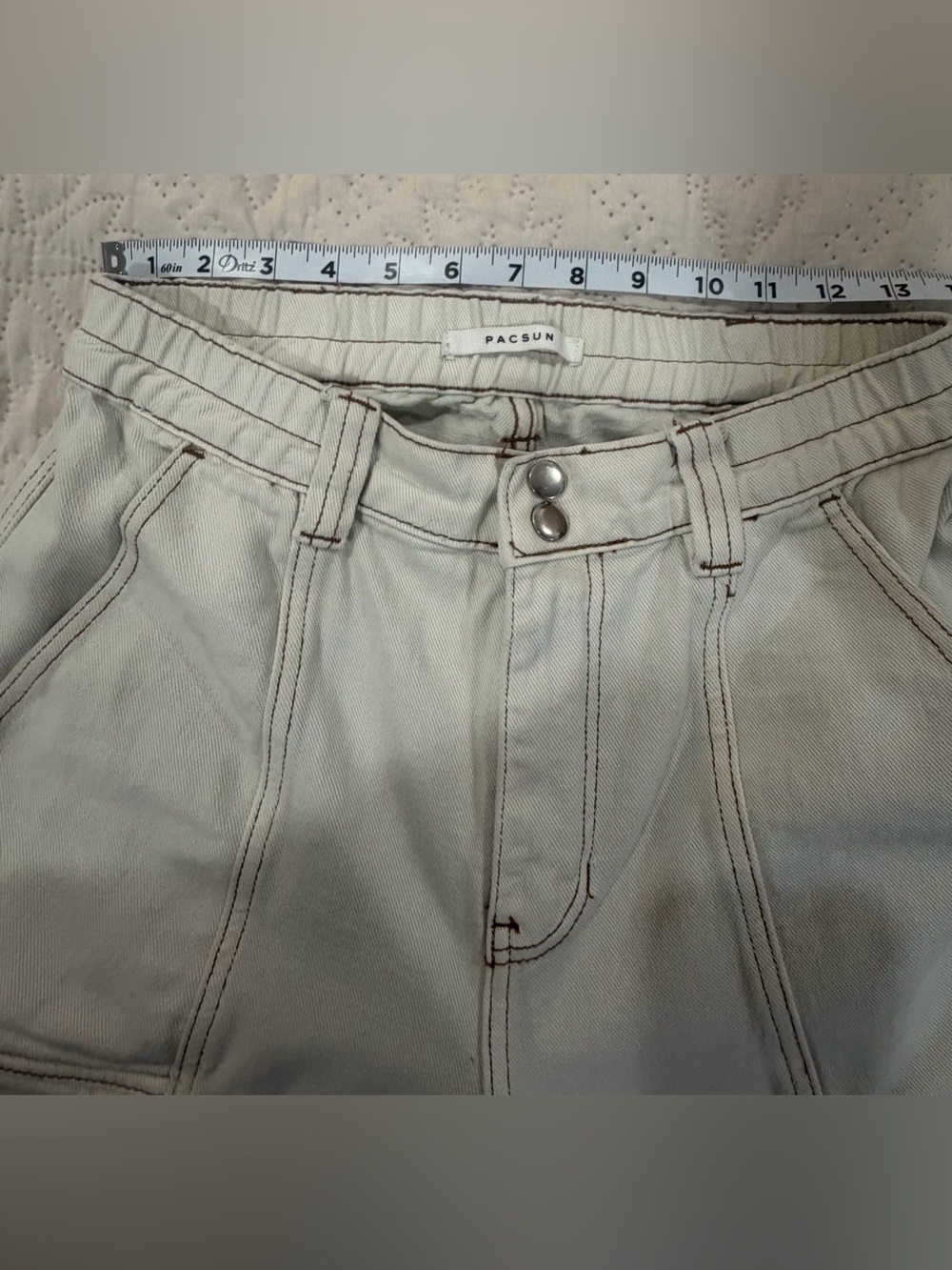 PacSun Elastic Waist Cargo Pants Cream Brown Contrast Stitch Size M - Picture 13 of 15